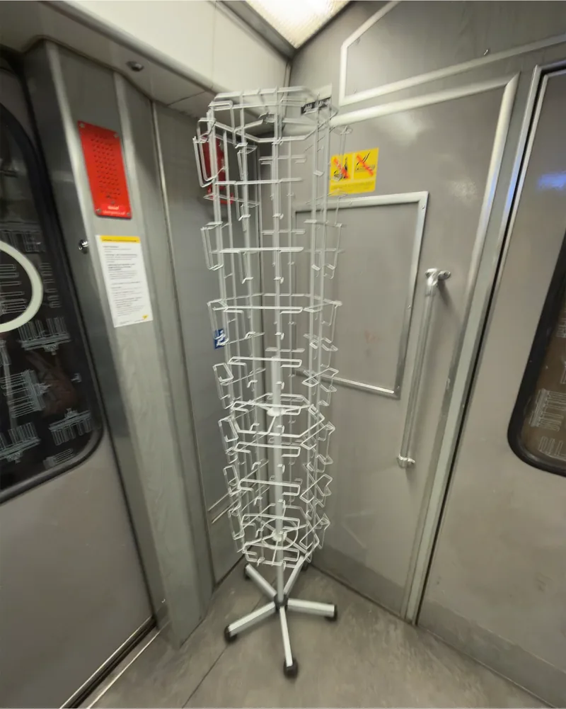 A postcard stand on the metro