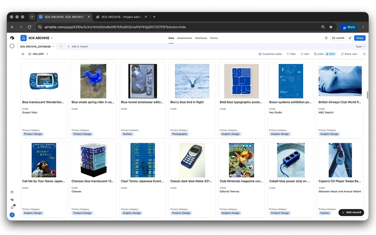 Airtable database holding the archive entries
